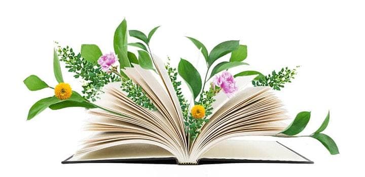 Отворена книга с венци с цветя